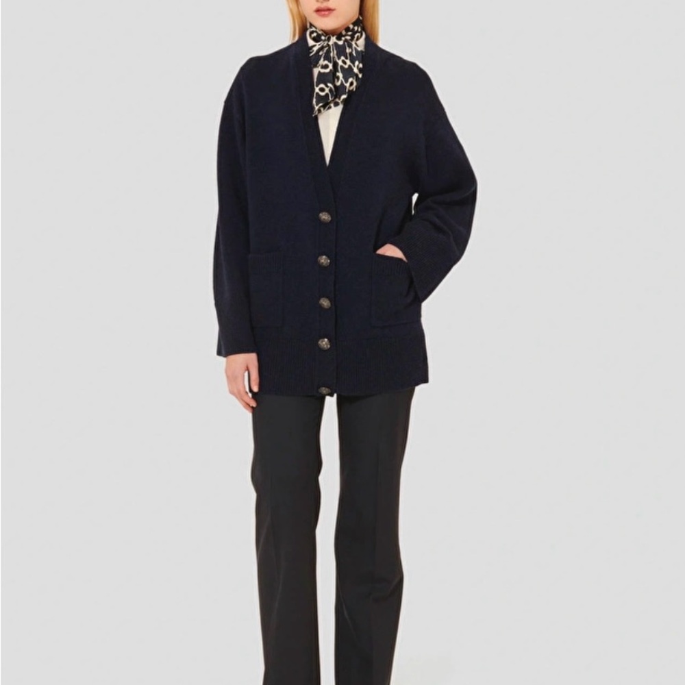 Tara Jarmon midnight blue merino and alpaca wool cardigan